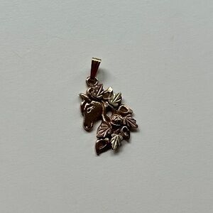 14k Solid Gold horse pendant with rose gold leaf accents